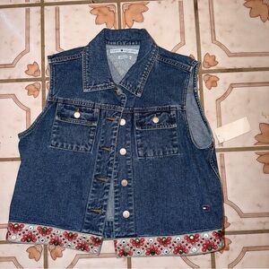 Vintage Tommy Hilfiger‎ Blue Denim Vest with Floral Accents